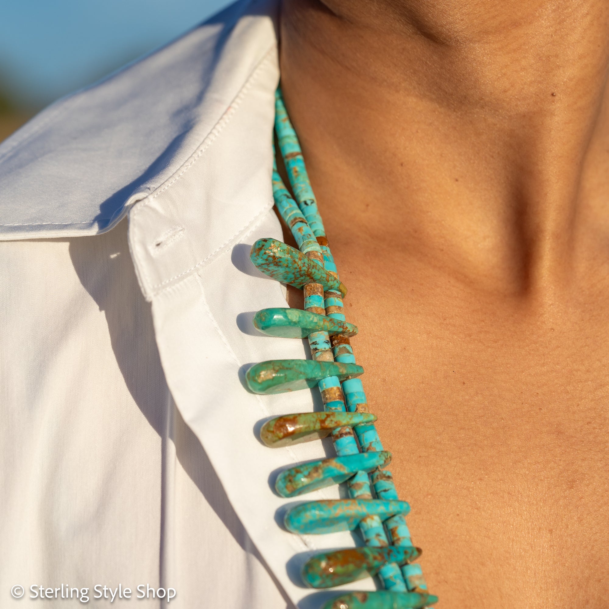 Museum-Quality Vintage Sleeping Beauty Turquoise Spike Necklace from Federico Jimenez Personal Vintage Collection, 26 inches/168 grams