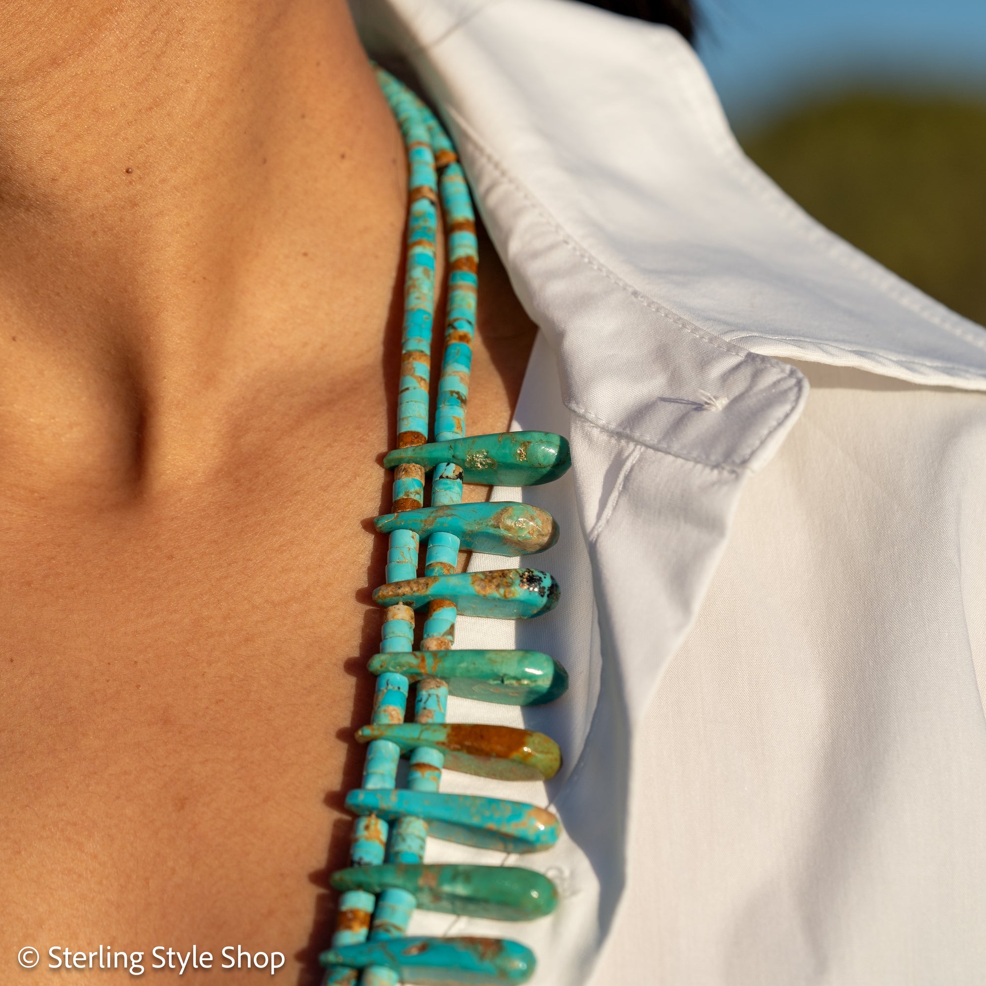 Museum-Quality Vintage Sleeping Beauty Turquoise Spike Necklace from Federico Jimenez Personal Vintage Collection, 26 inches/168 grams