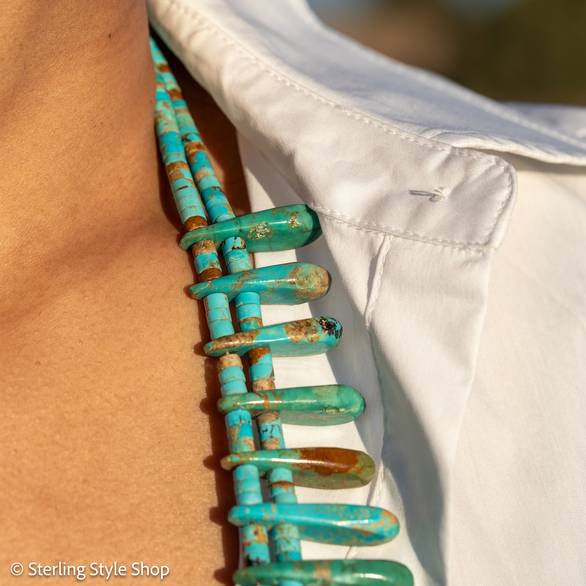 Museum-Quality Vintage Sleeping Beauty Turquoise Spike Necklace from Federico Jimenez Personal Vintage Collection, 26 inches/168 grams