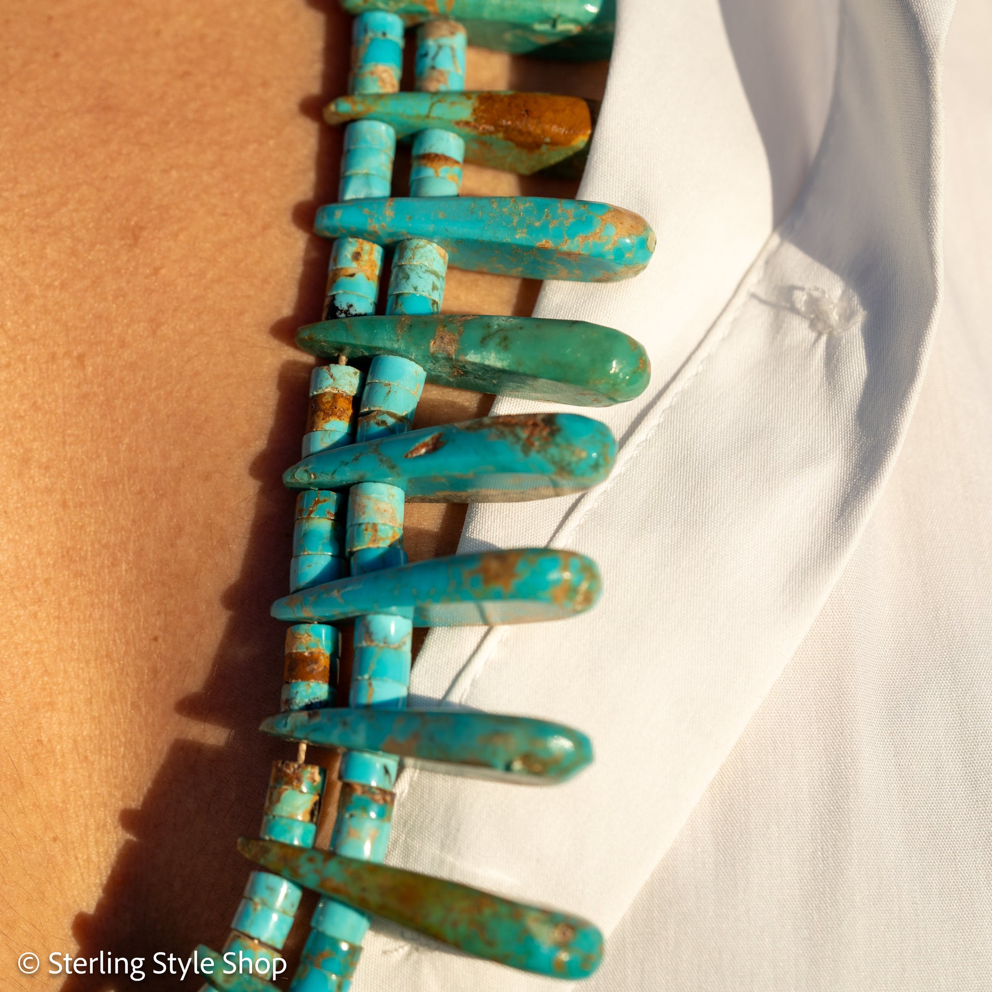 Museum-Quality Vintage Sleeping Beauty Turquoise Spike Necklace from Federico Jimenez Personal Vintage Collection, 26 inches/168 grams