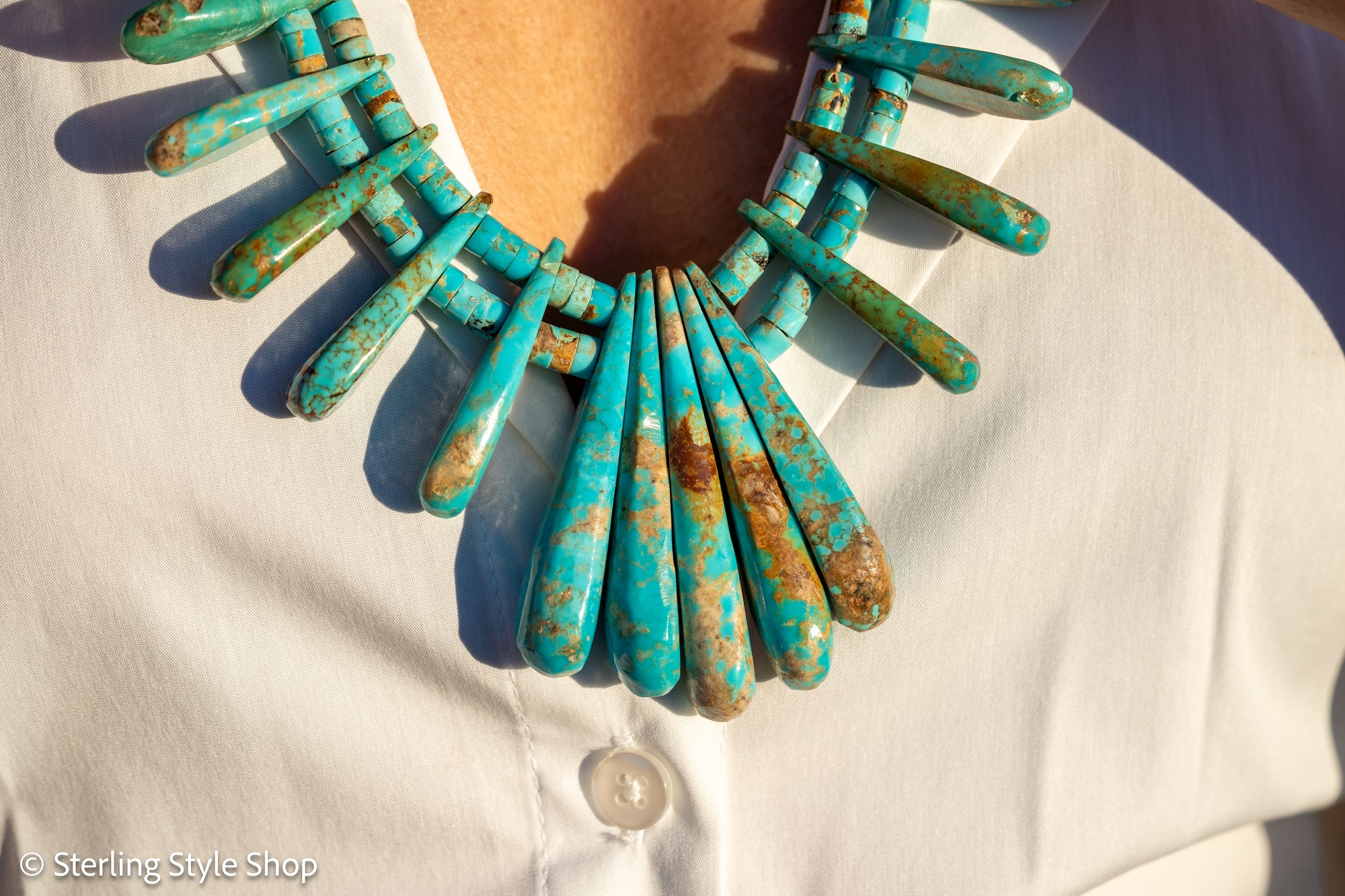 Museum-Quality Vintage Sleeping Beauty Turquoise Spike Necklace from Federico Jimenez Personal Vintage Collection, 26 inches/168 grams