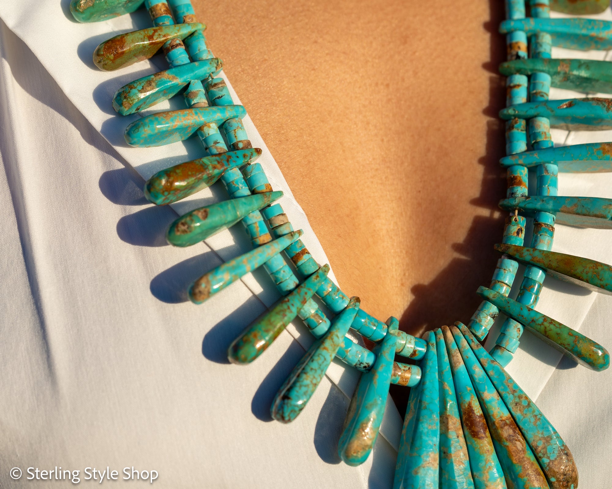 Museum-Quality Vintage Sleeping Beauty Turquoise Spike Necklace from Federico Jimenez Personal Vintage Collection, 26 inches/168 grams