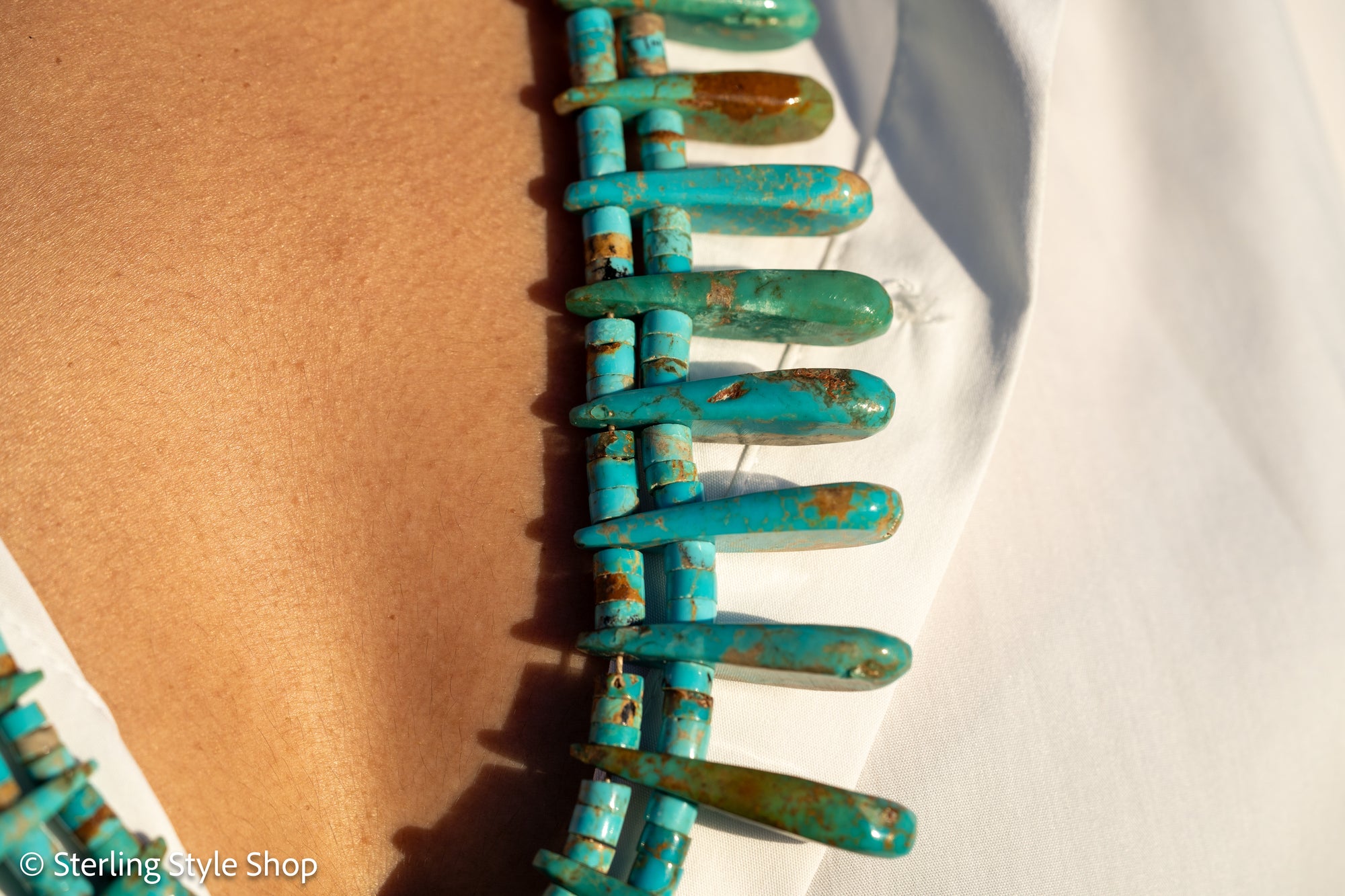 Museum-Quality Vintage Sleeping Beauty Turquoise Spike Necklace from Federico Jimenez Personal Vintage Collection, 26 inches/168 grams