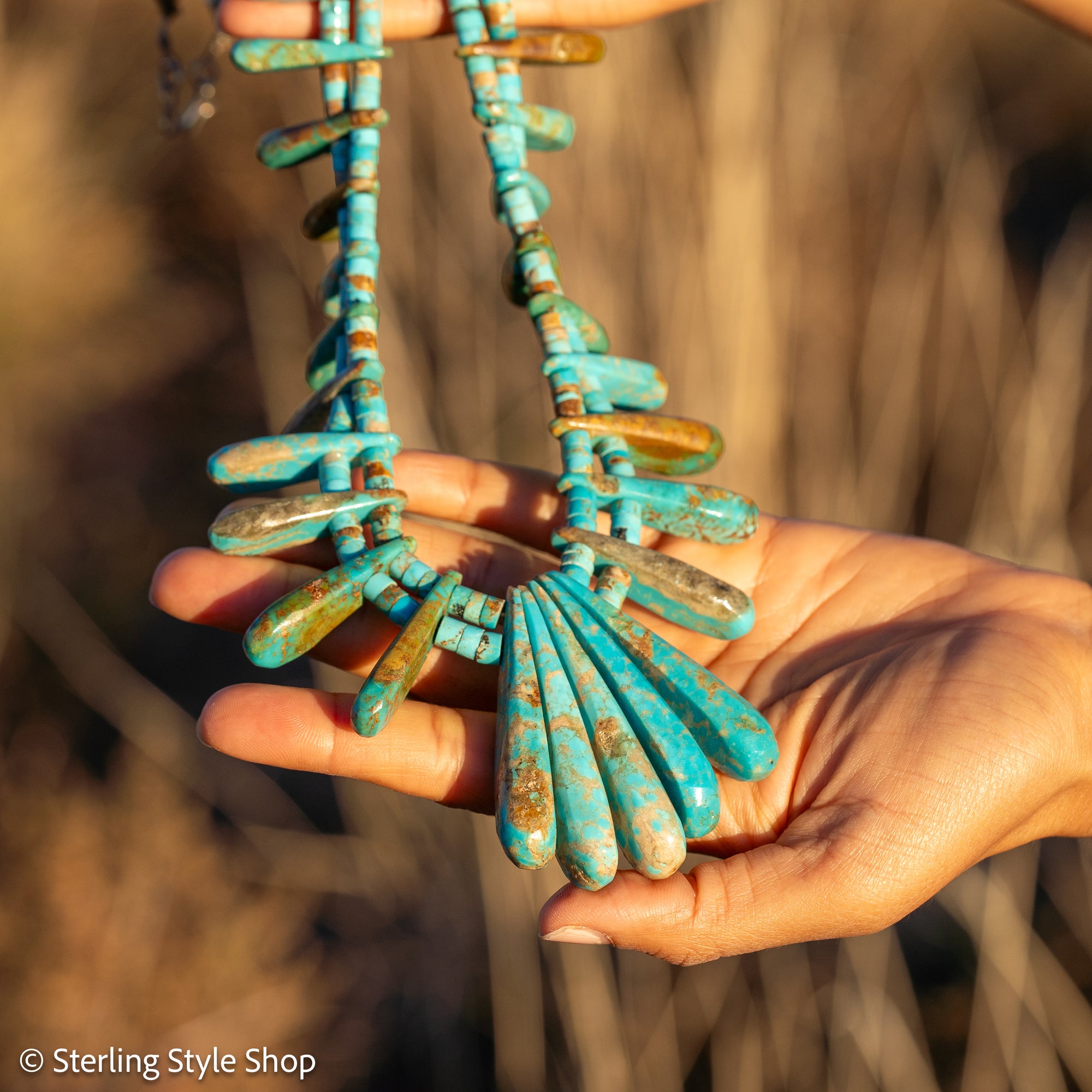 Museum-Quality Vintage Sleeping Beauty Turquoise Spike Necklace from Federico Jimenez Personal Vintage Collection, 26 inches/168 grams
