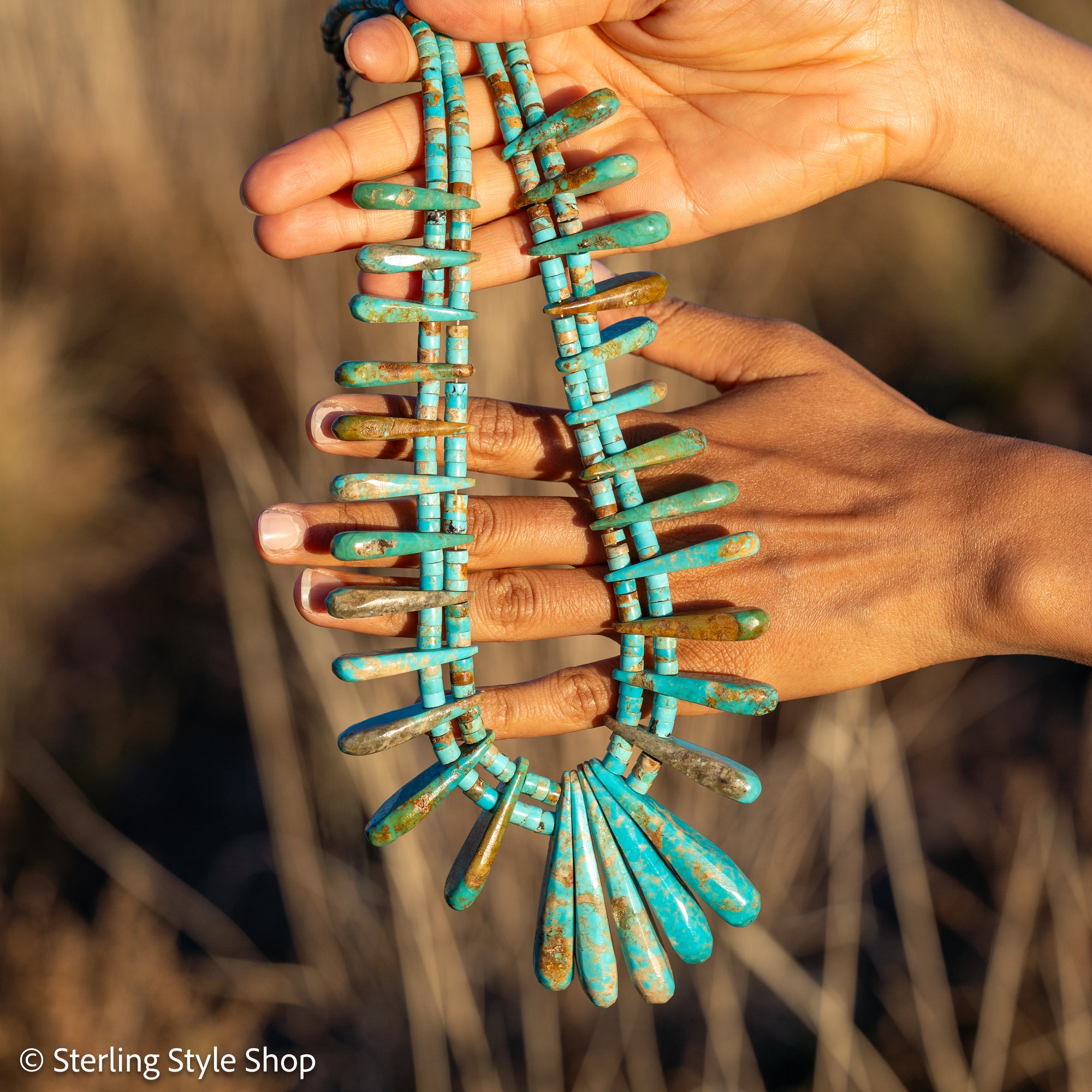 Museum-Quality Vintage Sleeping Beauty Turquoise Spike Necklace from Federico Jimenez Personal Vintage Collection, 26 inches/168 grams