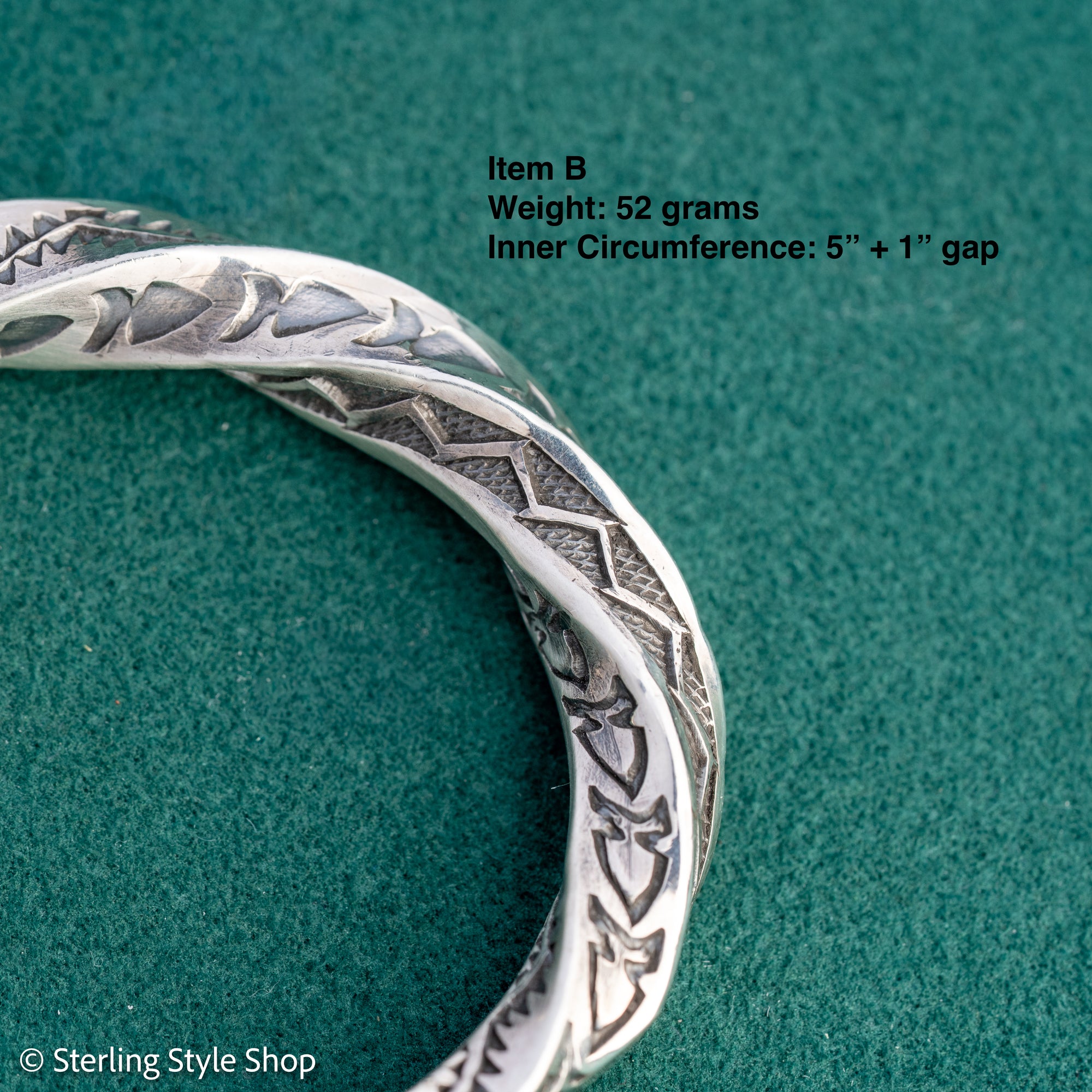 Sterling Silver Stamped Cuff, Sunshines Reeves Bracelet, Native American