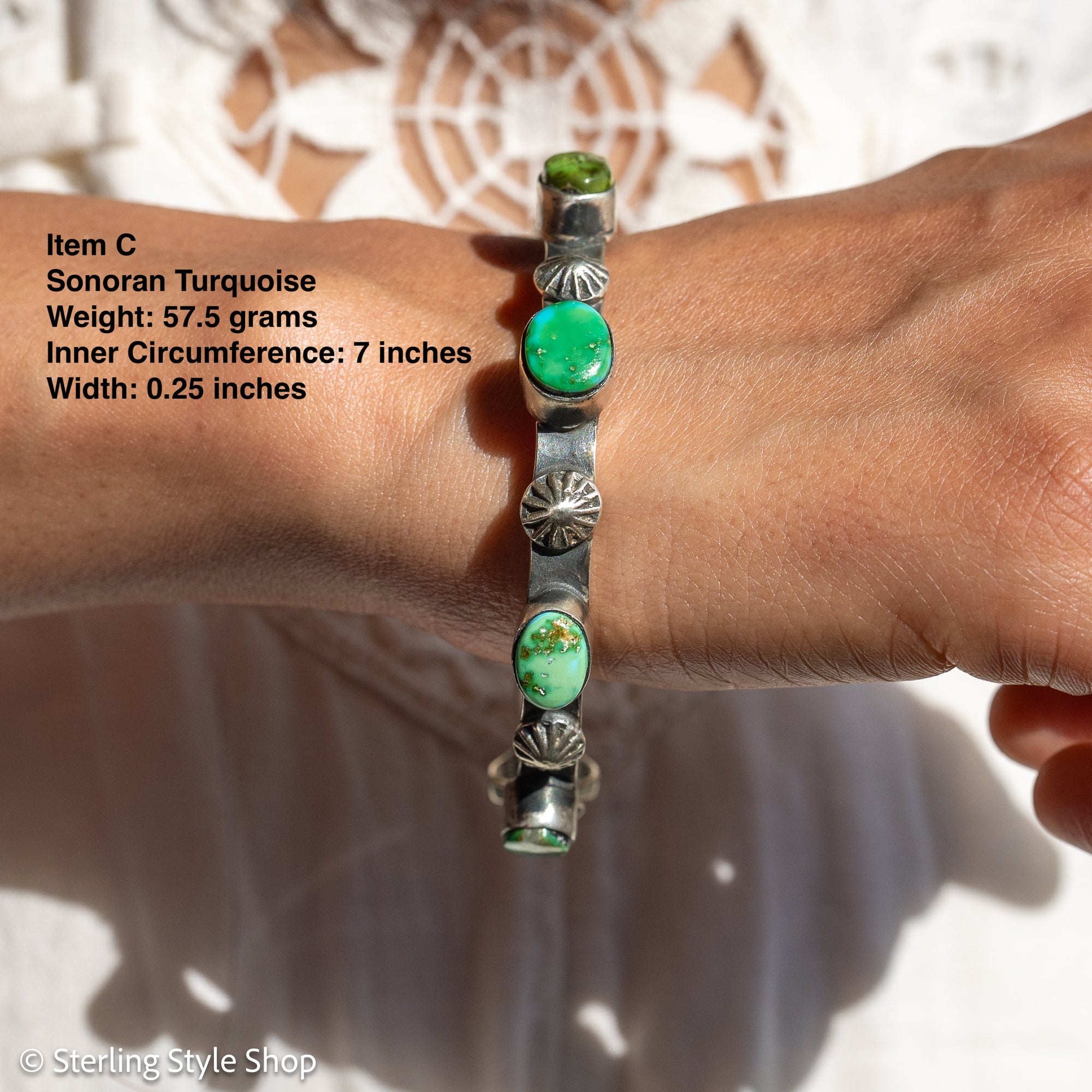 Chimney Butte Sterling Silver Turquoise Starburst Conch Bangle Bracelet – Stackable Southwestern Jewelry - Oxidized