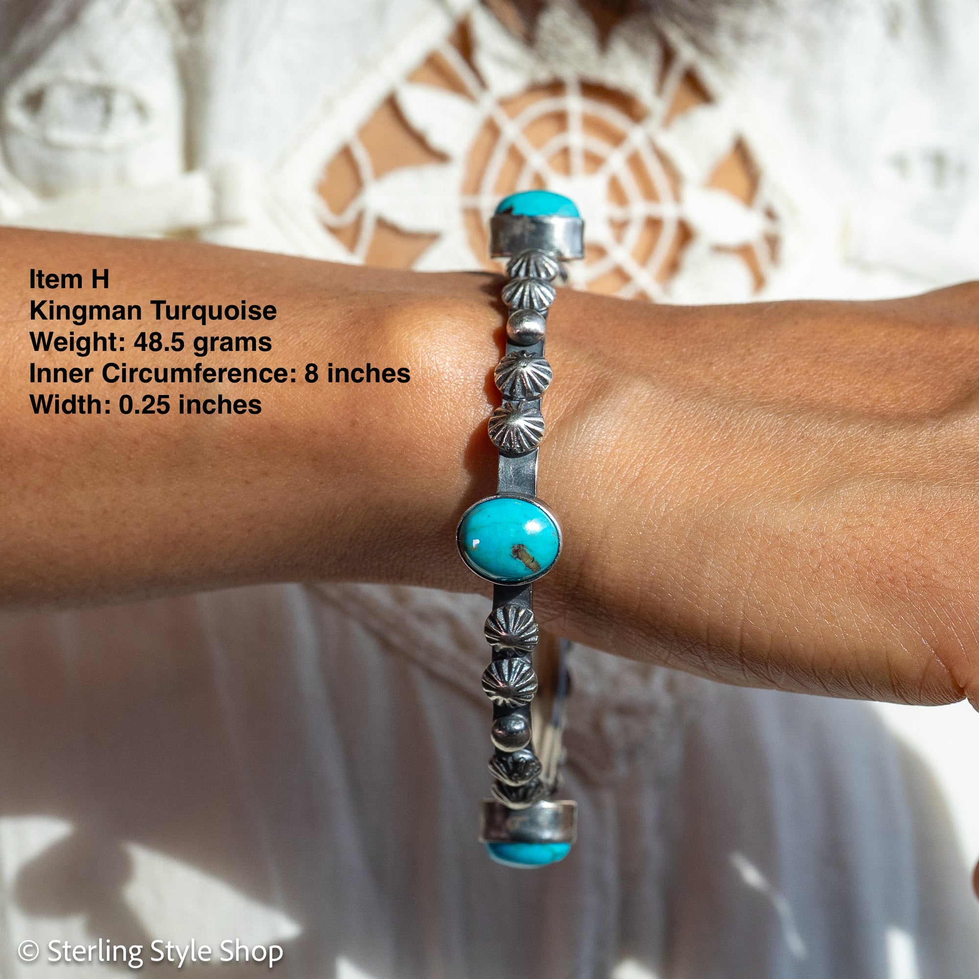 Chimney Butte Sterling Silver Turquoise Starburst Conch Bangle Bracelet – Stackable Southwestern Jewelry - Oxidized