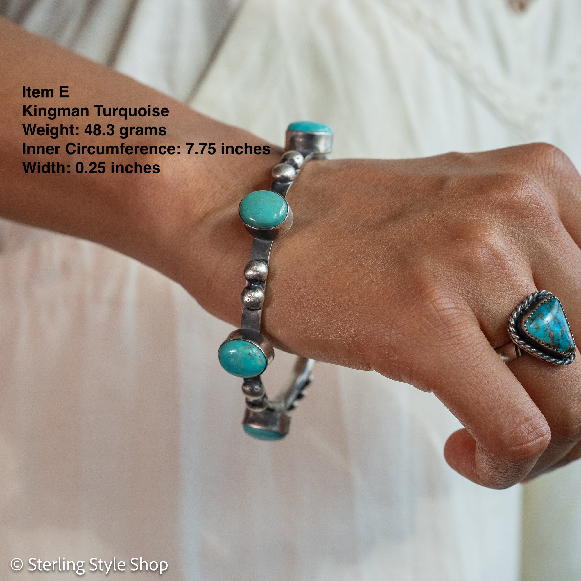 Chimney Butte Sterling Silver Turquoise Starburst Conch Bangle Bracelet – Stackable Southwestern Jewelry - Oxidized