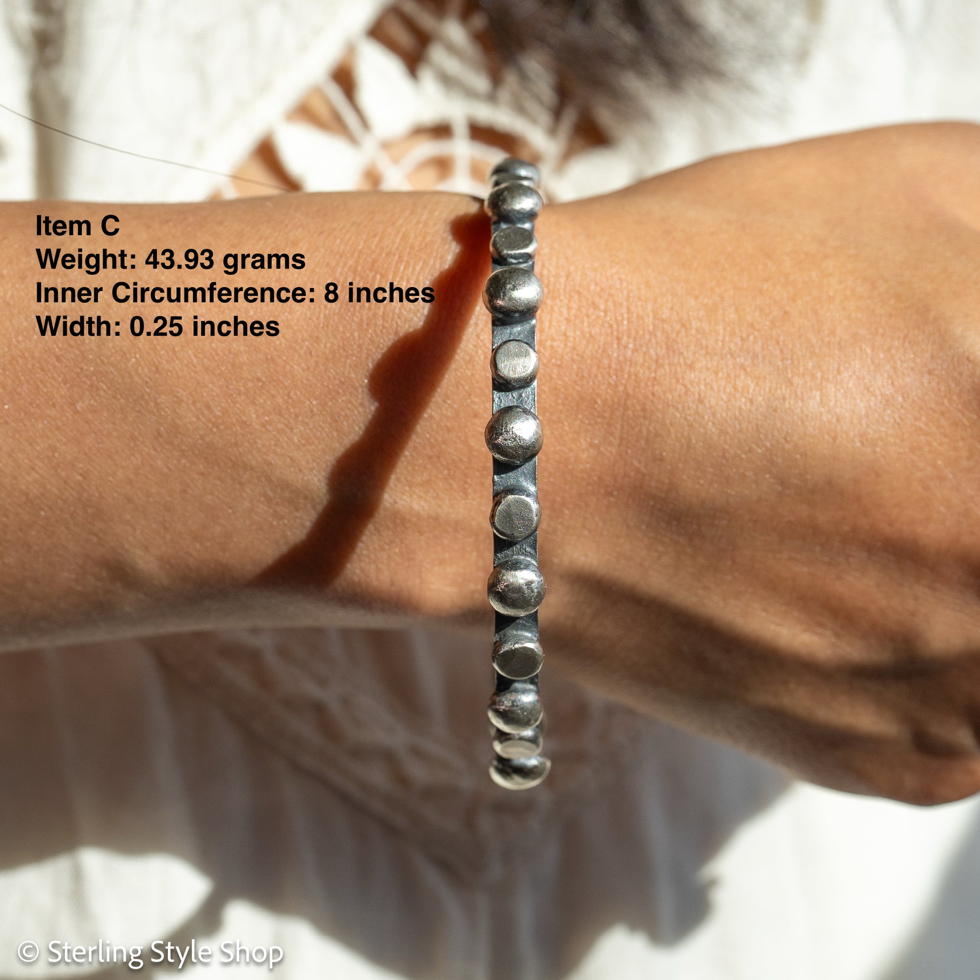 Chimney Butte Sterling Silver Ball, Beaded or Stamped Bangle Bracelet – Stackable Southwestern Jewelry - Oxidized