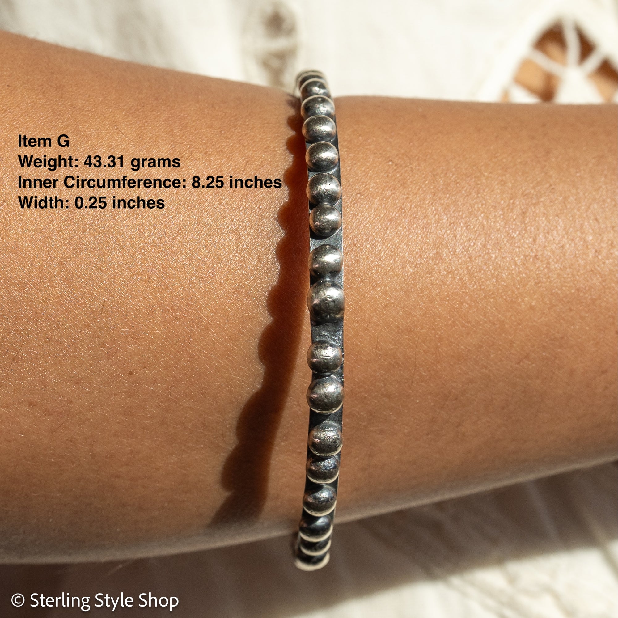 Chimney Butte Sterling Silver Ball, Beaded or Stamped Bangle Bracelet – Stackable Southwestern Jewelry - Oxidized