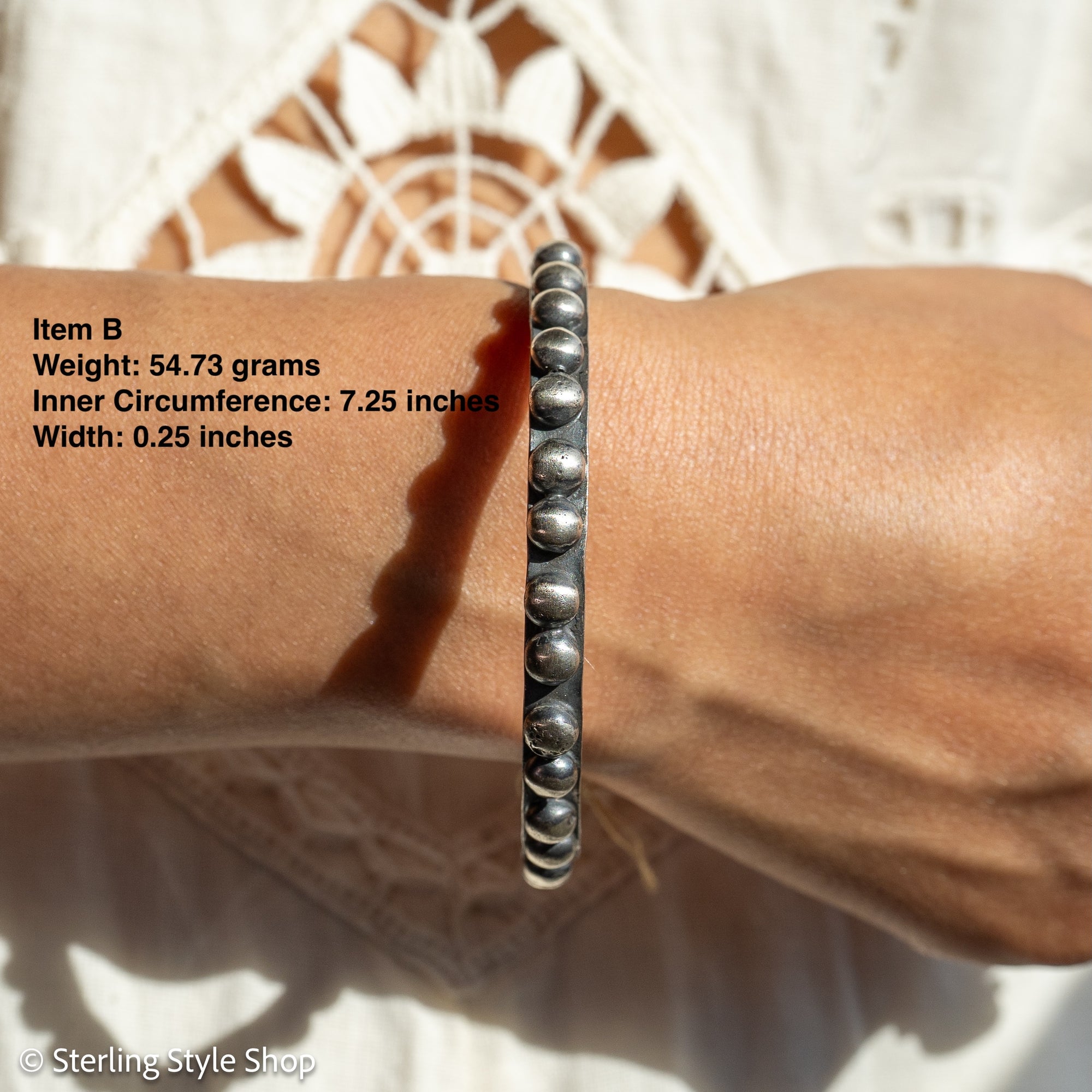 Chimney Butte Sterling Silver Ball, Beaded or Stamped Bangle Bracelet – Stackable Southwestern Jewelry - Oxidized