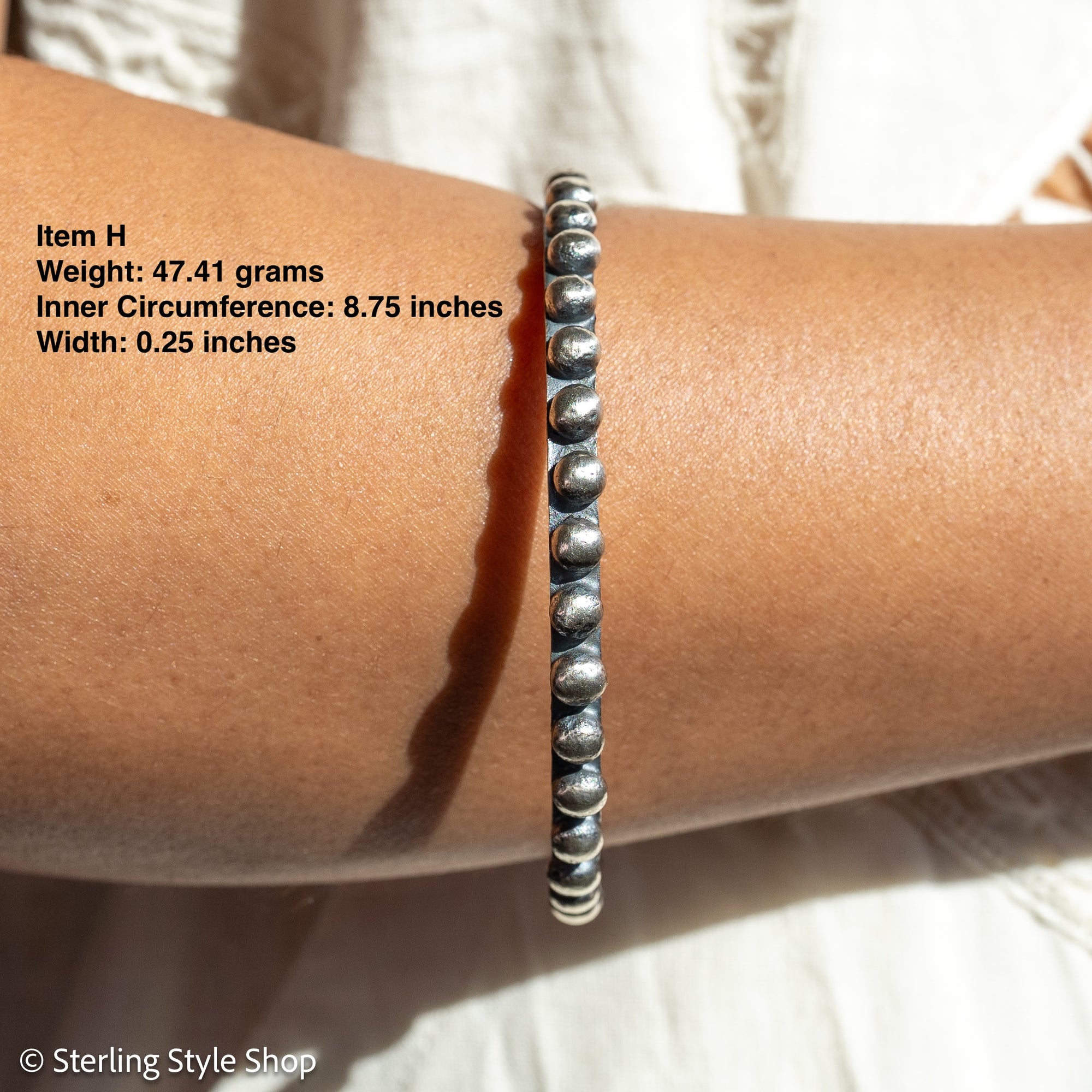 Chimney Butte Sterling Silver Ball, Beaded or Stamped Bangle Bracelet – Stackable Southwestern Jewelry - Oxidized