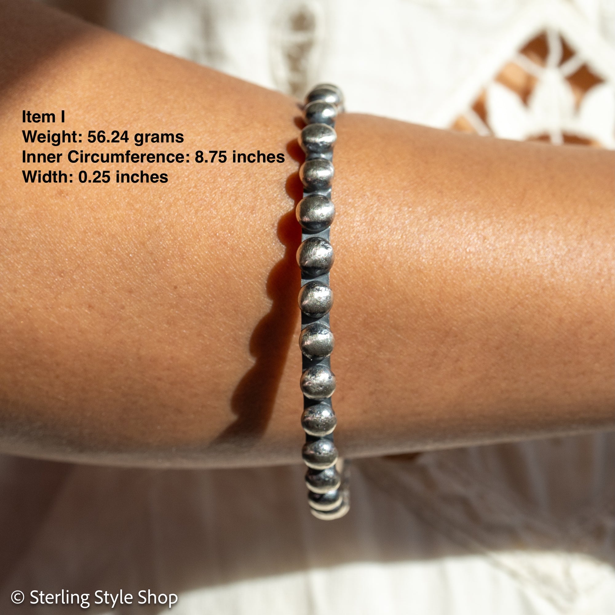 Chimney Butte Sterling Silver Ball, Beaded or Stamped Bangle Bracelet – Stackable Southwestern Jewelry - Oxidized