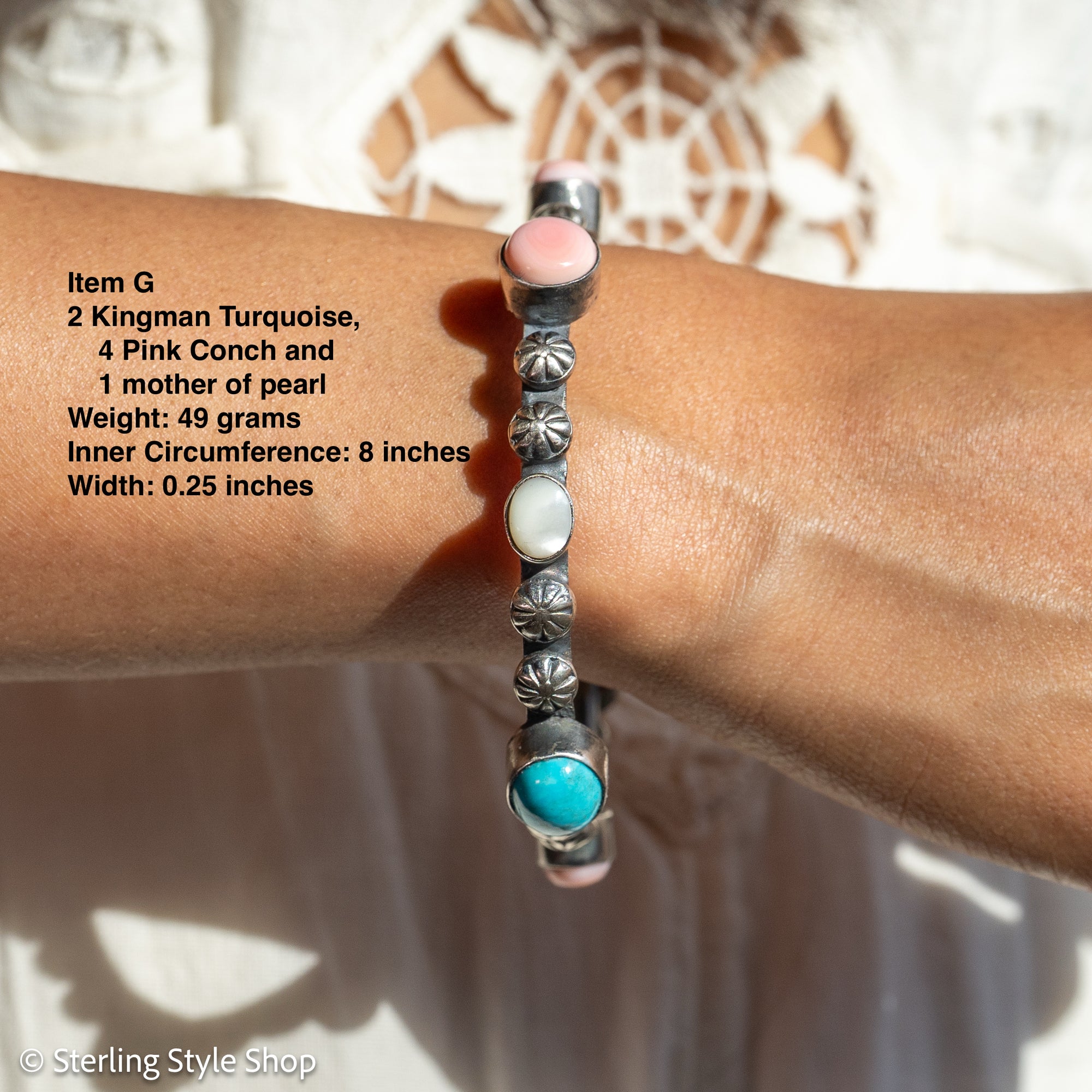 Chimney Butte Sterling Silver Turquoise Starburst Conch Bangle Bracelet – Stackable Southwestern Jewelry - Oxidized
