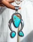 Chimney Butte Naja Pendant | Triple Number 8 Turquoise | Heavy Sterling Silver | Native American Jewelry