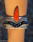 Alvin Yellowhorse Tufa Cast Sterling Silver Bracelet – Red Coral, Turquoise, Mother of Pearl, Sugilite, Spider Opal