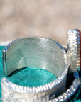 Alvin Yellowhorse Tufa Cast Sterling Silver Bracelet – Red Coral, Turquoise, Mother of Pearl, Sugilite, Spider Opal