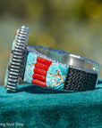 Alvin Yellowhorse Royal Web Variscite Cuff – Navajo Sterling Silver Bracelet-on-Bracelet Design – Turquoise, Coral & Jade Inlay 134g