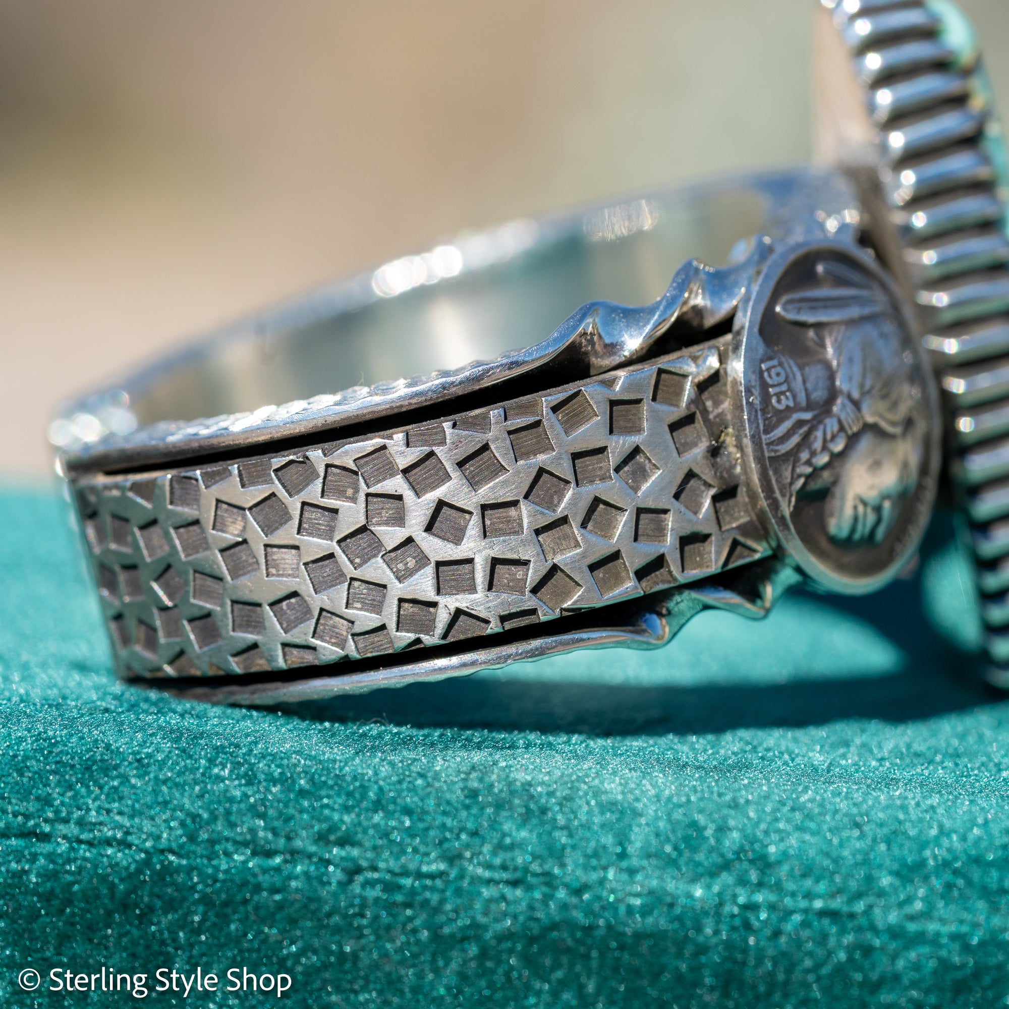 Alvin Yellowhorse Royal Web Variscite Cuff – Navajo Sterling Silver Bracelet-on-Bracelet Design – Turquoise, Coral &amp; Jade Inlay 134g