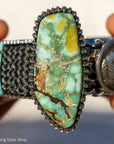 Alvin Yellowhorse Royal Web Variscite Cuff – Navajo Sterling Silver Bracelet-on-Bracelet Design – Turquoise, Coral & Jade Inlay 134g