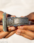 Alvin Yellowhorse Royal Web Variscite Cuff – Navajo Sterling Silver Bracelet-on-Bracelet Design – Turquoise, Coral & Jade Inlay 134g