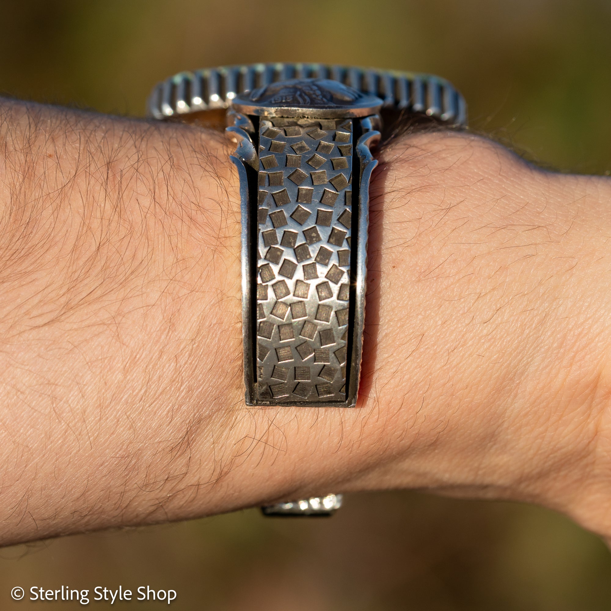 Alvin Yellowhorse Royal Web Variscite Cuff – Navajo Sterling Silver Bracelet-on-Bracelet Design – Turquoise, Coral &amp; Jade Inlay 134g