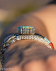 Alvin Yellowhorse Royal Web Variscite Cuff – Navajo Sterling Silver Bracelet-on-Bracelet Design – Turquoise, Coral & Jade Inlay 134g