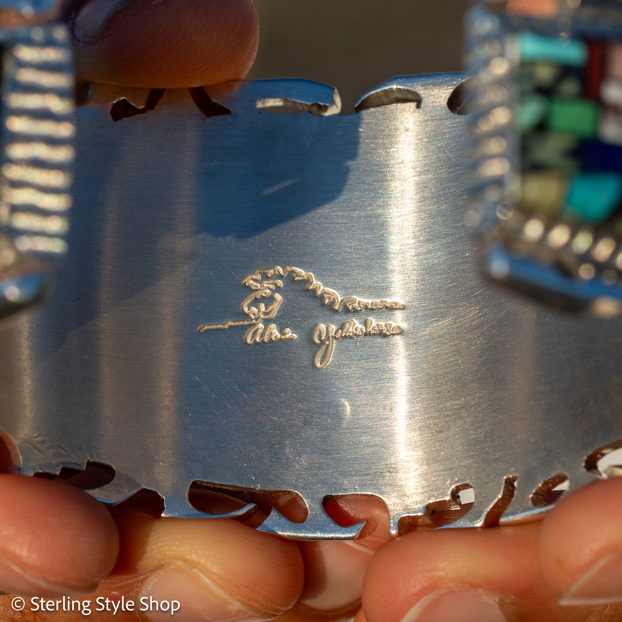 Alvin Yellowhorse Navajo Cuff Bracelet, Night Sky Inlay, Wide Statement Collector Piece