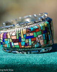Alvin Yellowhorse Navajo Cuff Bracelet, Night Sky Inlay, Wide Statement Collector Piece