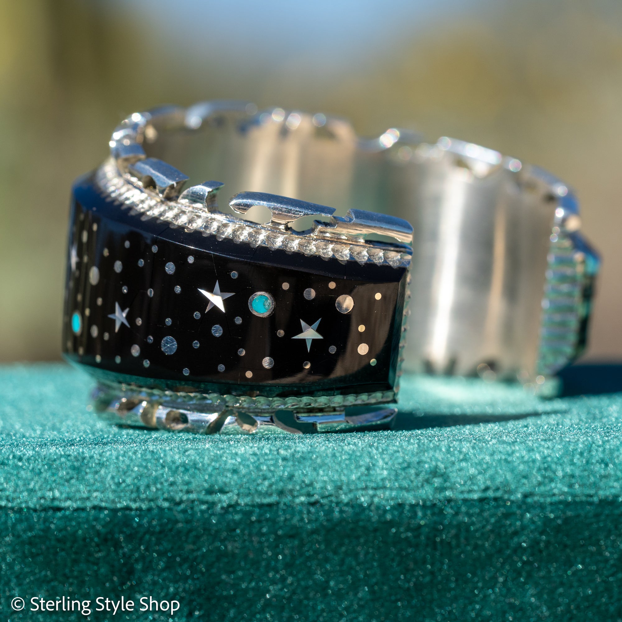 Alvin Yellowhorse Navajo Cuff Bracelet, Night Sky Inlay, Wide Statement Collector Piece