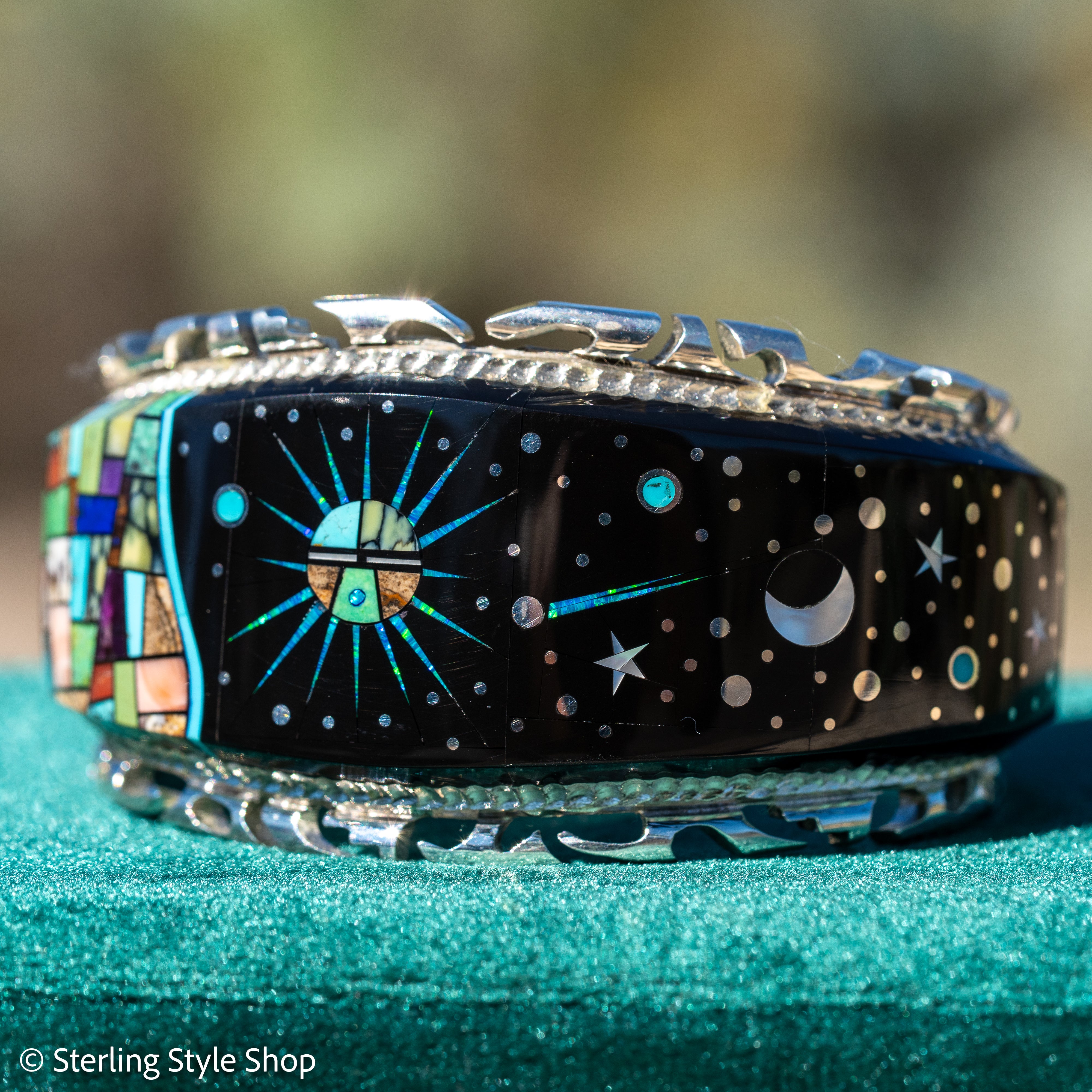 Alvin Yellowhorse Navajo Cuff Bracelet, Night Sky Inlay, Wide
