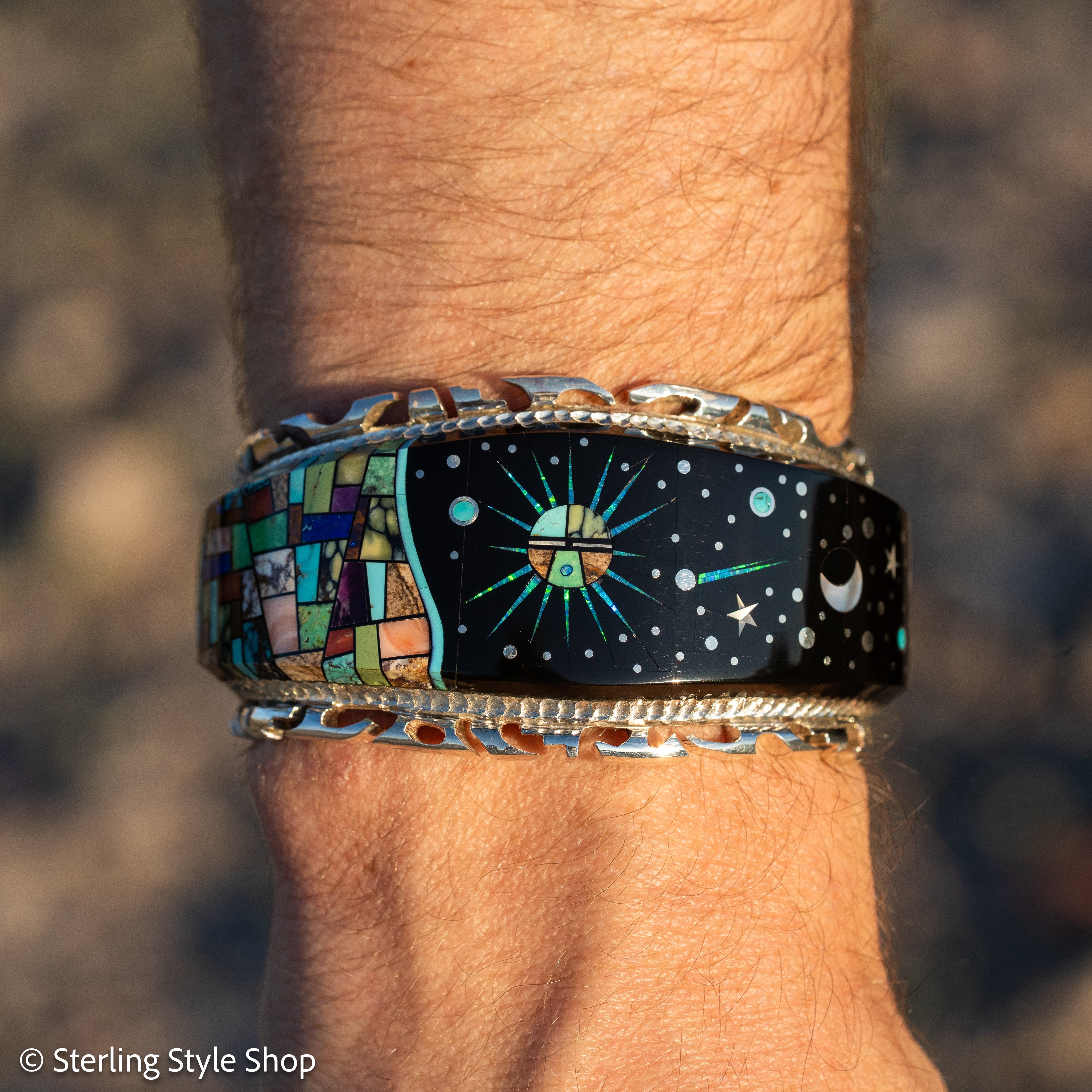 Alvin Yellowhorse Navajo Cuff Bracelet, Night Sky Inlay, Wide