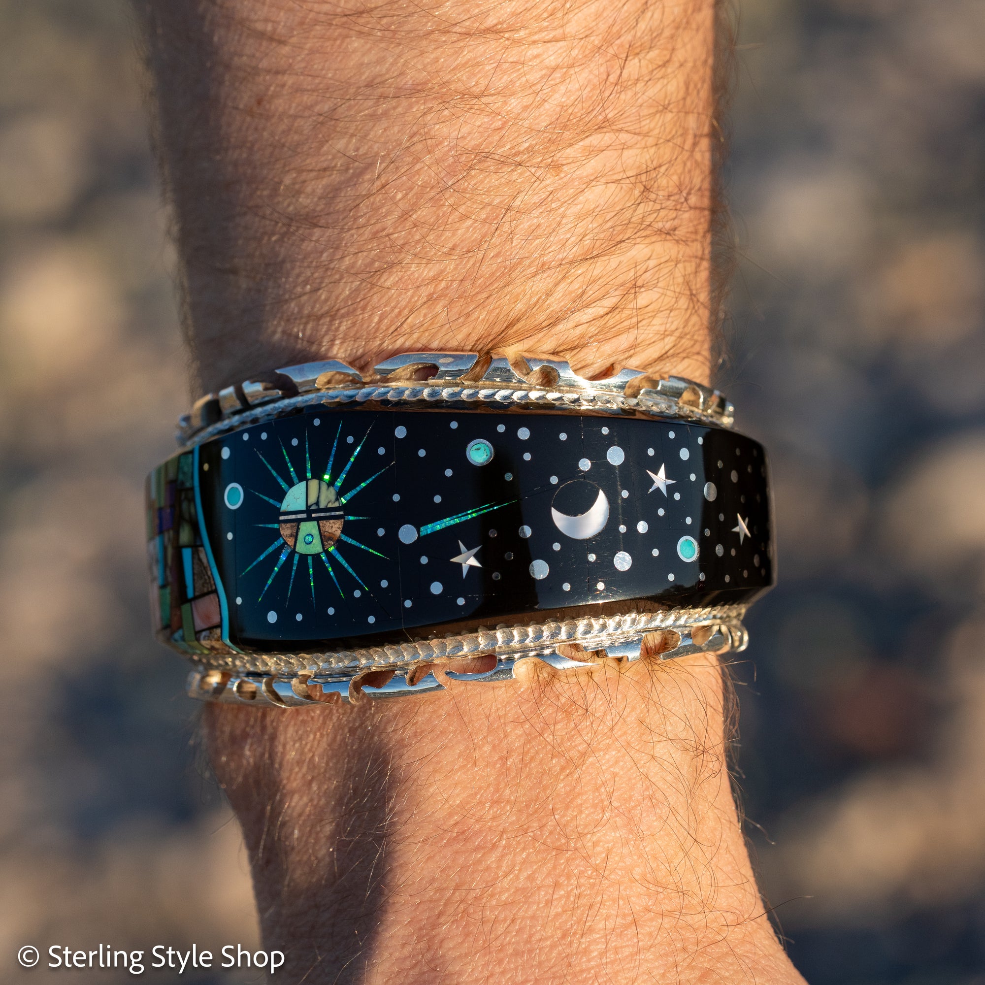Alvin Yellowhorse Navajo Cuff Bracelet, Night Sky Inlay, Wide Statement Collector Piece