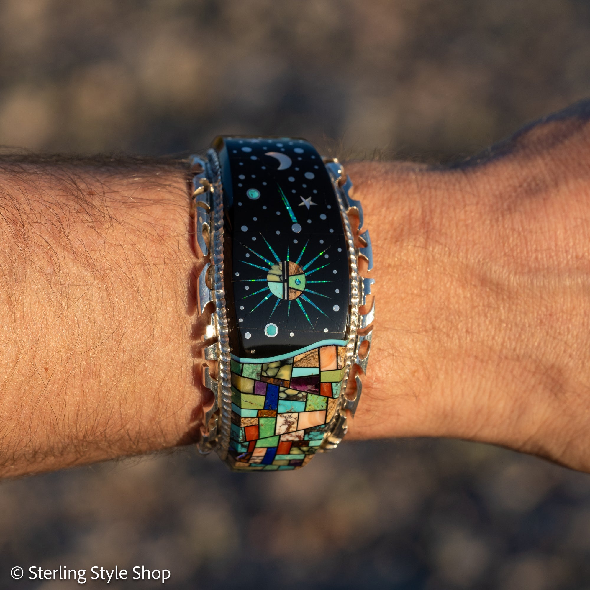 Alvin Yellowhorse Navajo Cuff Bracelet, Night Sky Inlay, Wide Statement Collector Piece