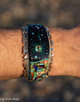 Alvin Yellowhorse Navajo Cuff Bracelet, Night Sky Inlay, Wide Statement Collector Piece