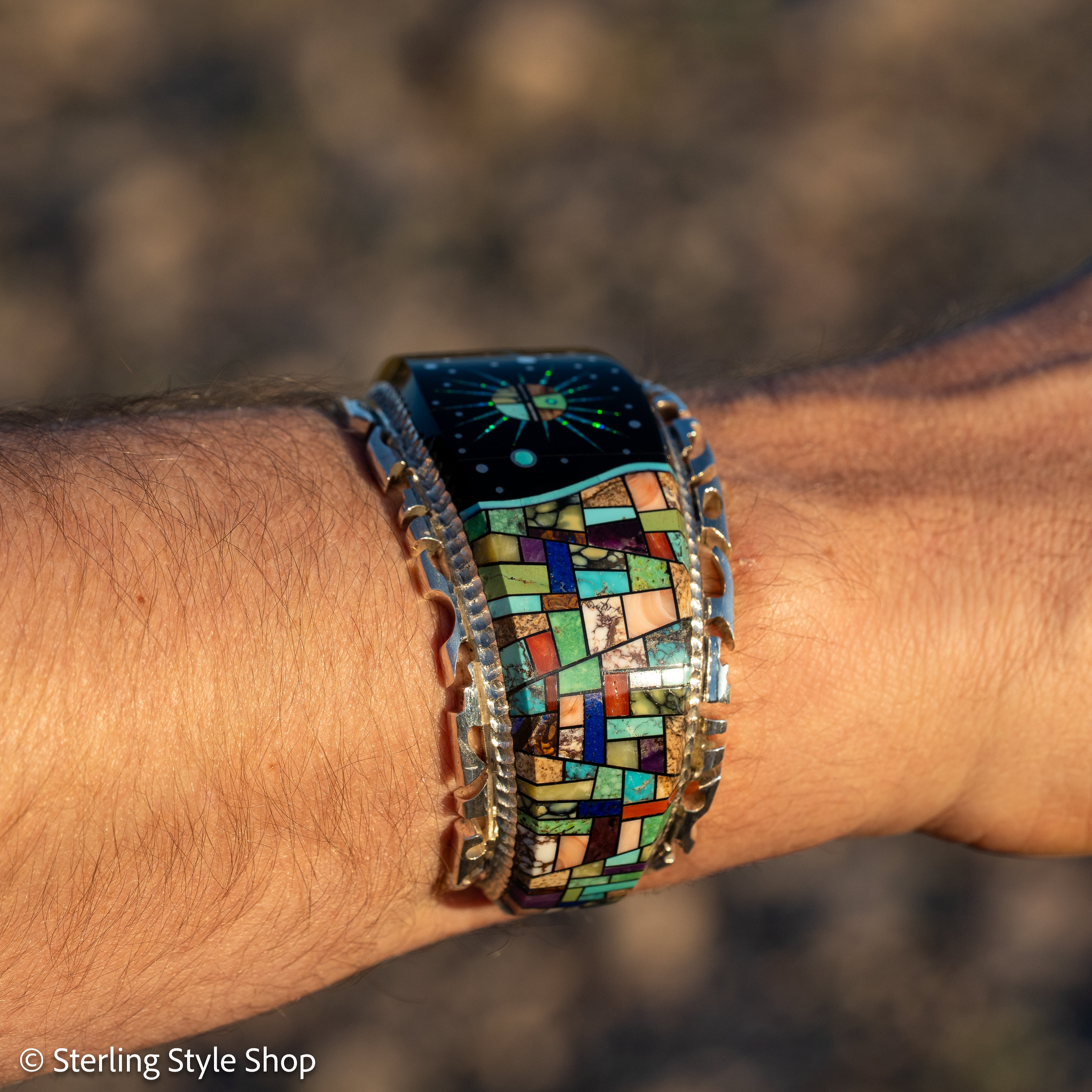 Alvin Yellowhorse Navajo Cuff Bracelet, Night Sky Inlay, Wide