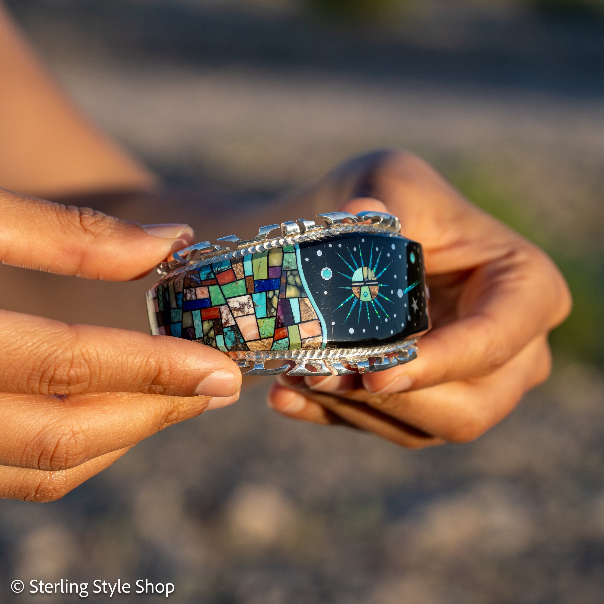 Alvin Yellowhorse Navajo Cuff Bracelet, Night Sky Inlay, Wide Statement Collector Piece