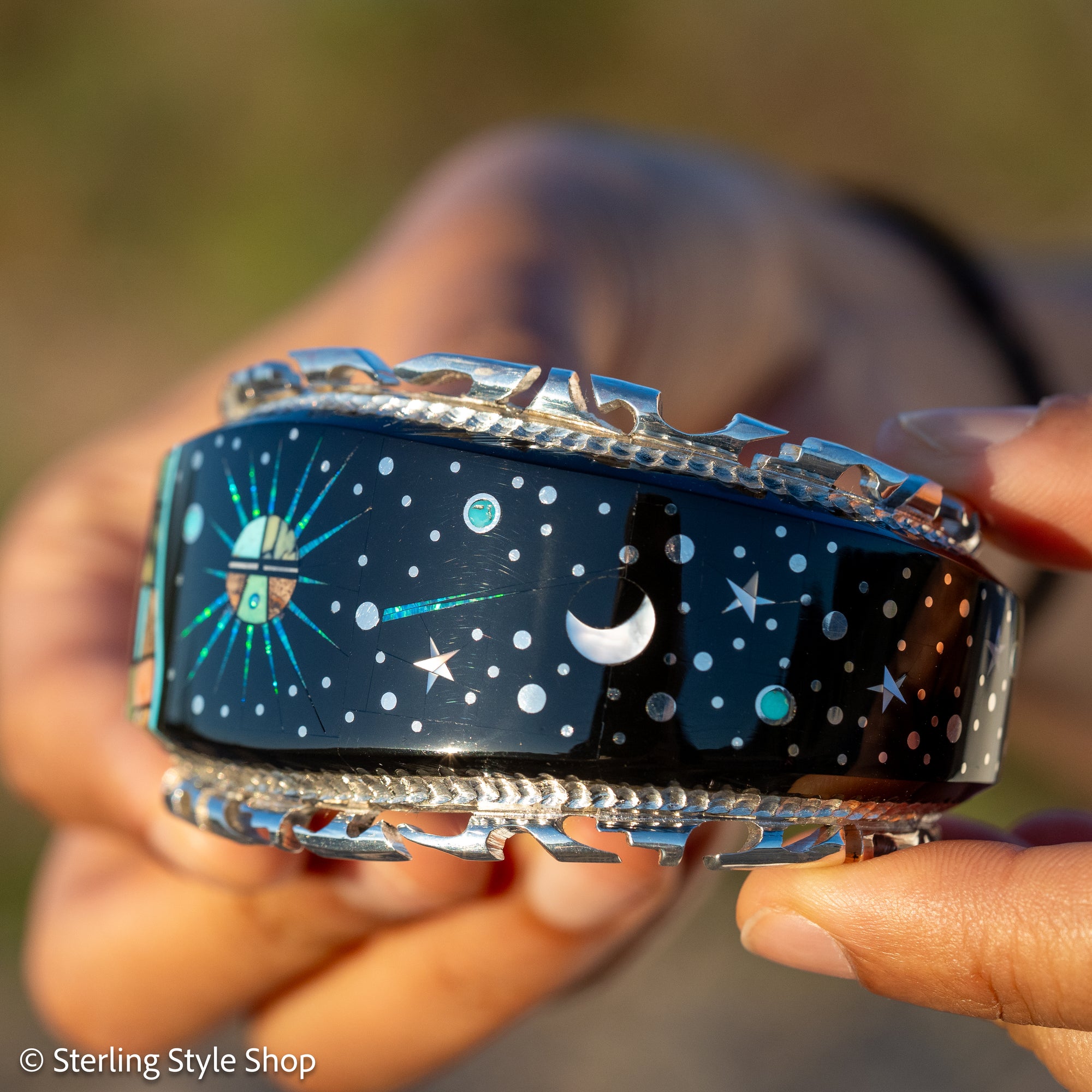 Alvin Yellowhorse Navajo Cuff Bracelet, Night Sky Inlay, Wide Statement Collector Piece