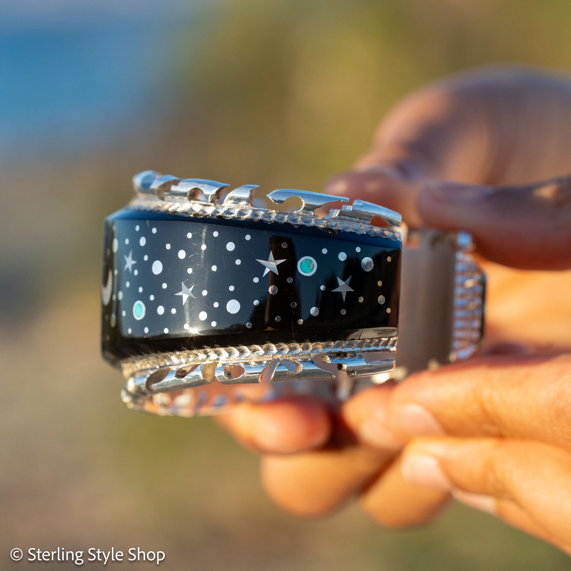 Alvin Yellowhorse Navajo Cuff Bracelet, Night Sky Inlay, Wide Statement Collector Piece