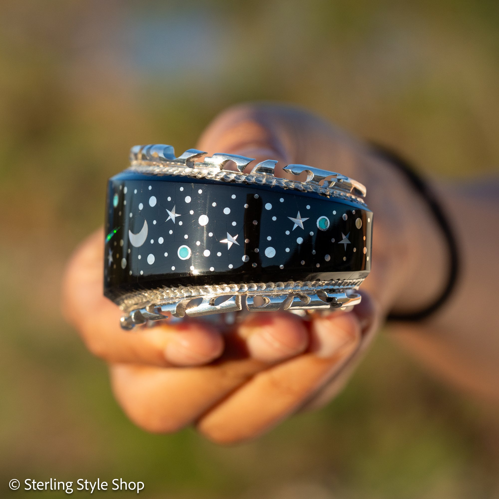 Alvin Yellowhorse Navajo Cuff Bracelet, Night Sky Inlay, Wide Statement Collector Piece
