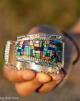 Alvin Yellowhorse Navajo Cuff Bracelet, Night Sky Inlay, Wide Statement Collector Piece