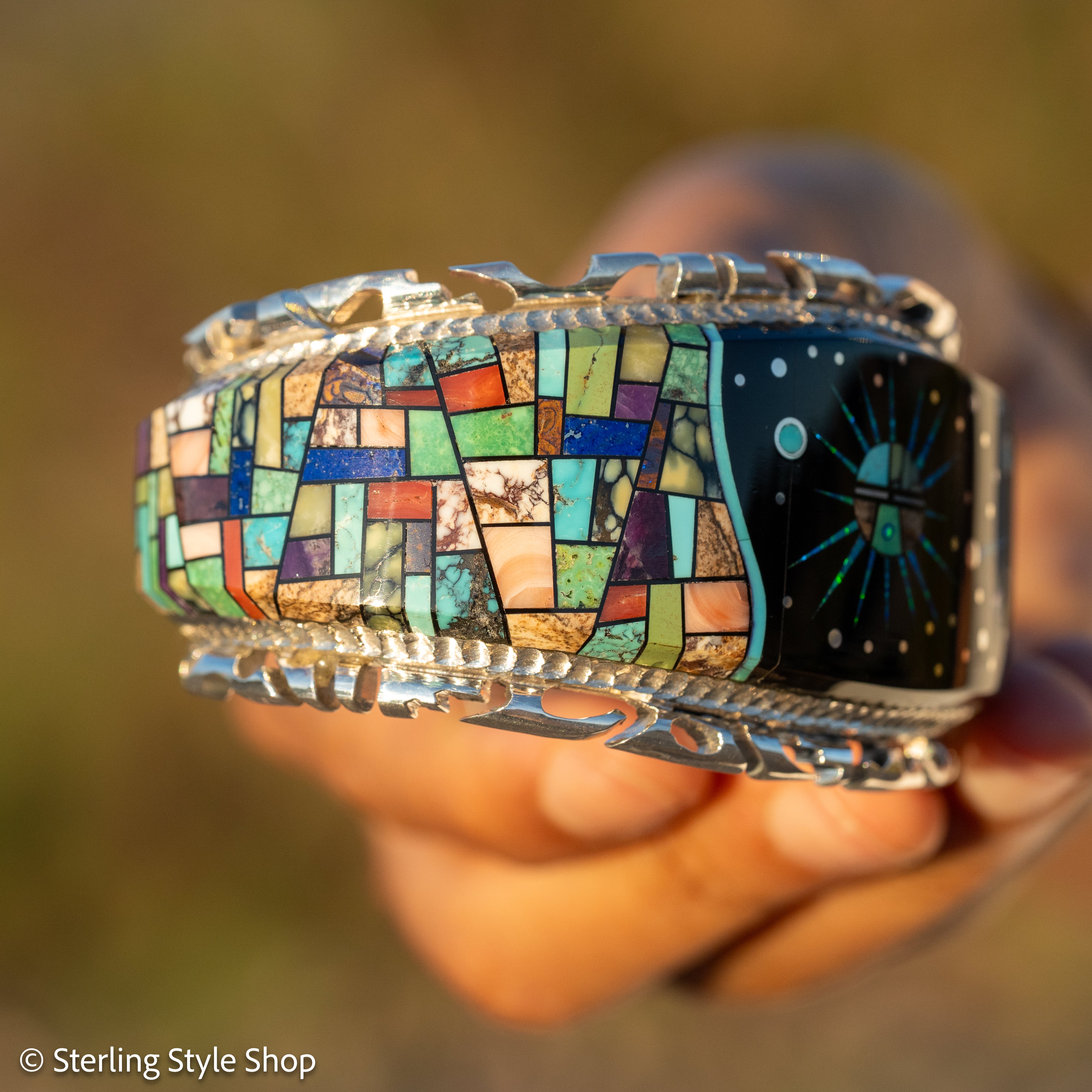 Alvin Yellowhorse Navajo Cuff Bracelet, Night Sky Inlay, Wide