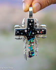 Alvin Yellowhorse Navajo Cross Pendant, Night Sky, Inlay Mosaic, Sterling Silver