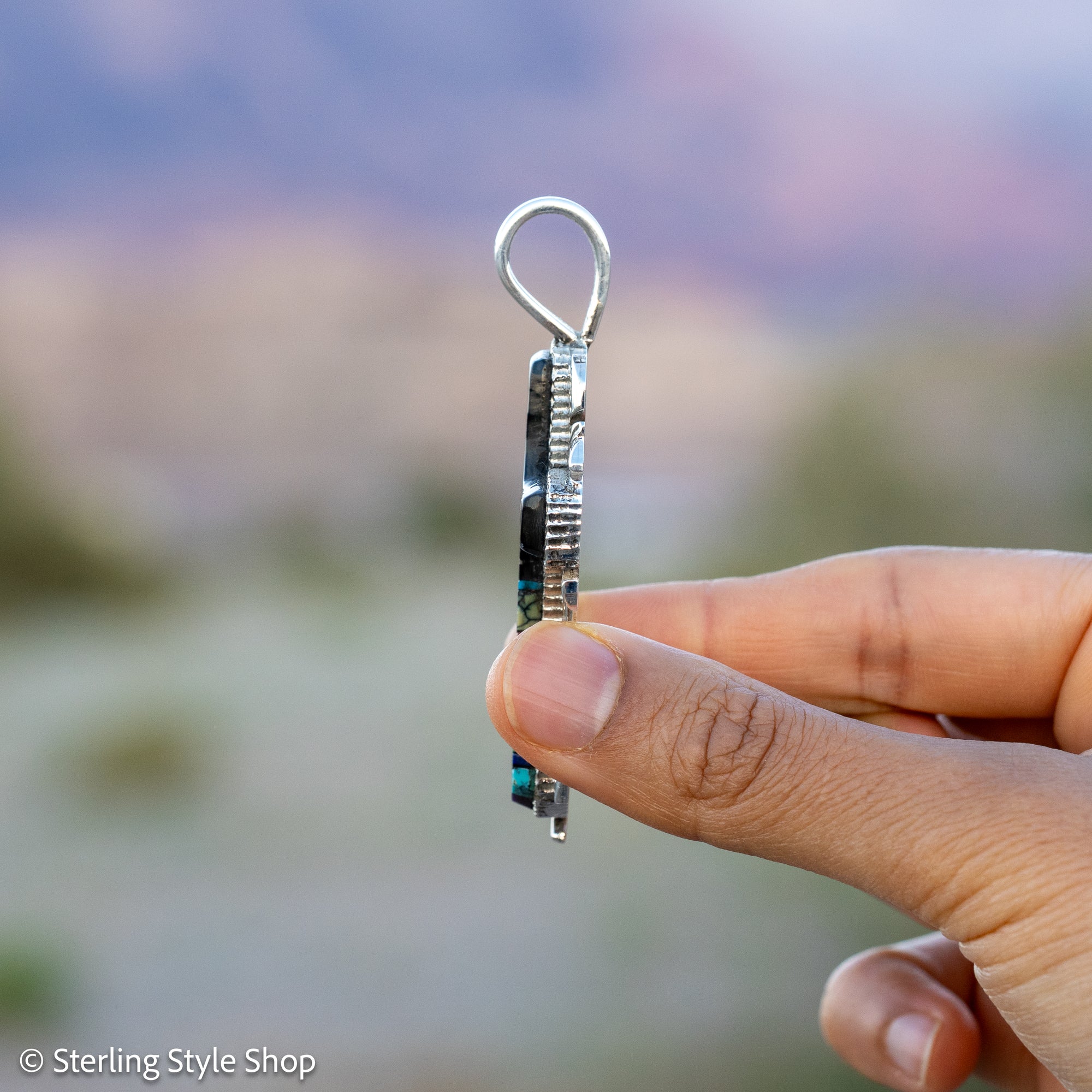 Alvin Yellowhorse Navajo Cross Pendant, Night Sky, Inlay Mosaic, Sterling Silver