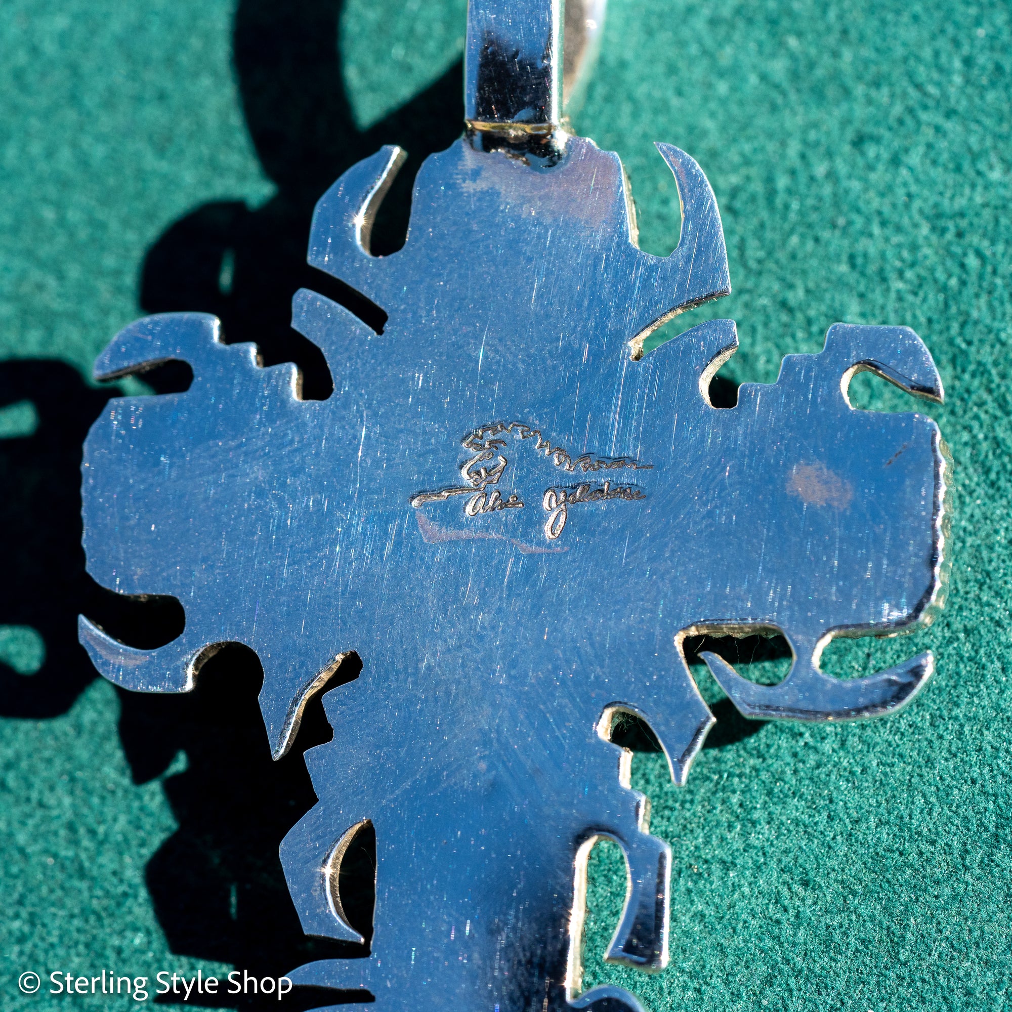 Alvin Yellowhorse Navajo Cross Pendant, Night Sky, Inlay Mosaic, Sterling Silver