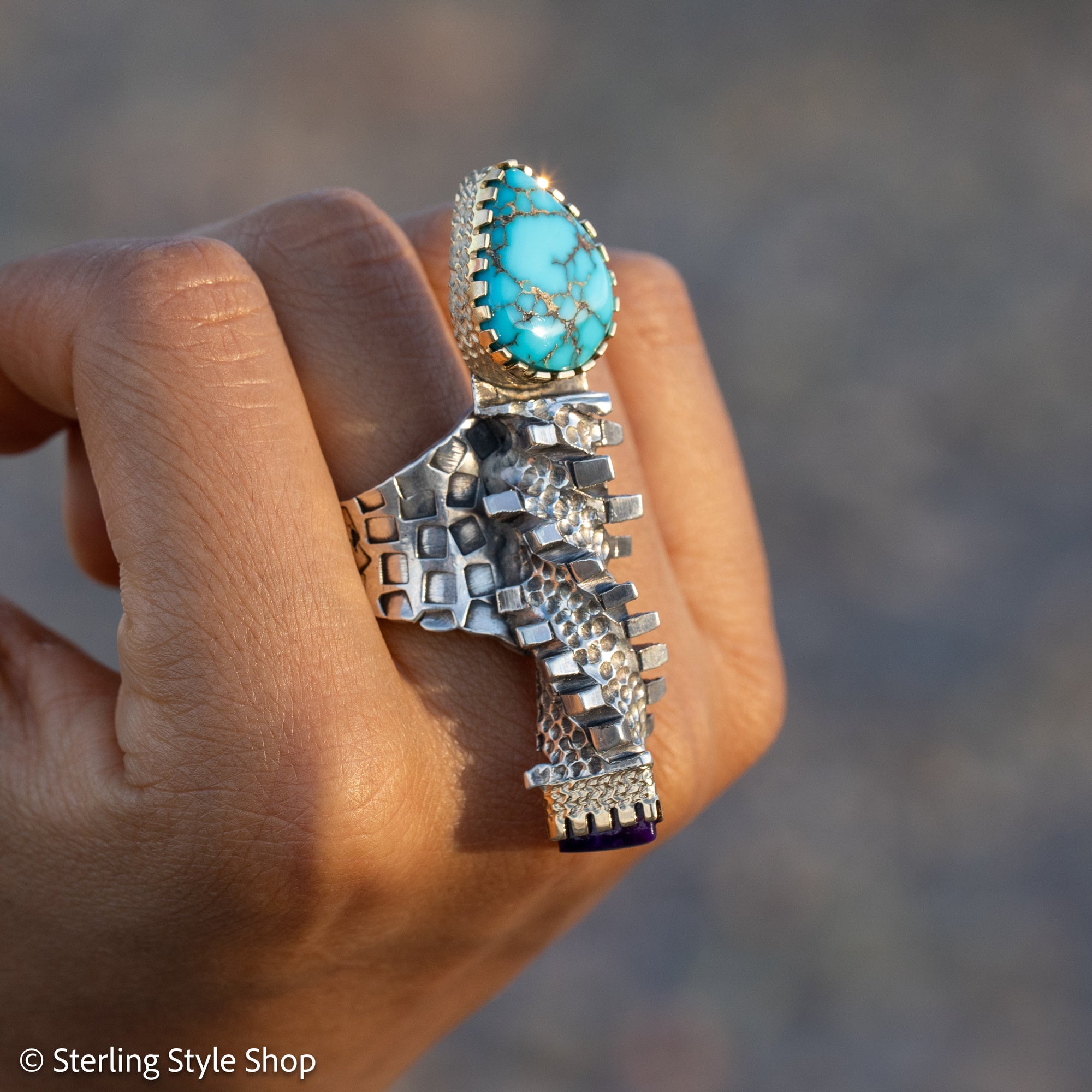 Alvin Yellowhorse Darling Darlene Turquoise &amp; Sugilite Sterling Silver and 18K Gold Statement Ring