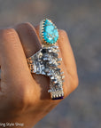 Alvin Yellowhorse Darling Darlene Turquoise & Sugilite Sterling Silver and 18K Gold Statement Ring