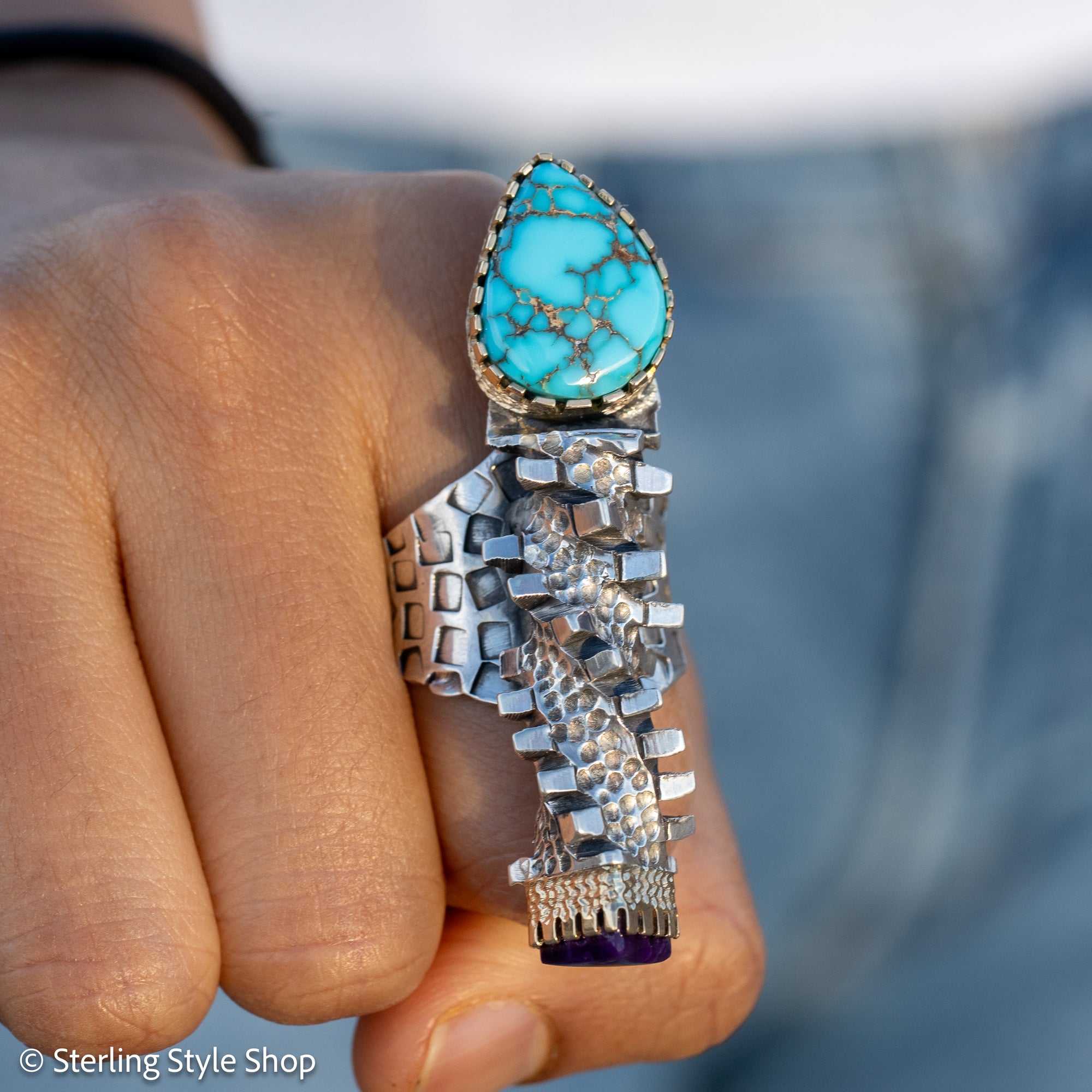 Alvin Yellowhorse Darling Darlene Turquoise &amp; Sugilite Sterling Silver and 18K Gold Statement Ring