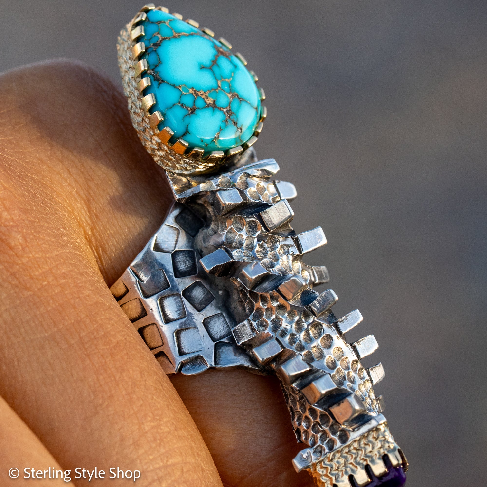Alvin Yellowhorse Darling Darlene Turquoise &amp; Sugilite Sterling Silver and 18K Gold Statement Ring